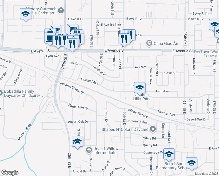 map of restaurants, bars, coffee shops, grocery stores, and more near 2837 Fairfield Avenue in Palmdale