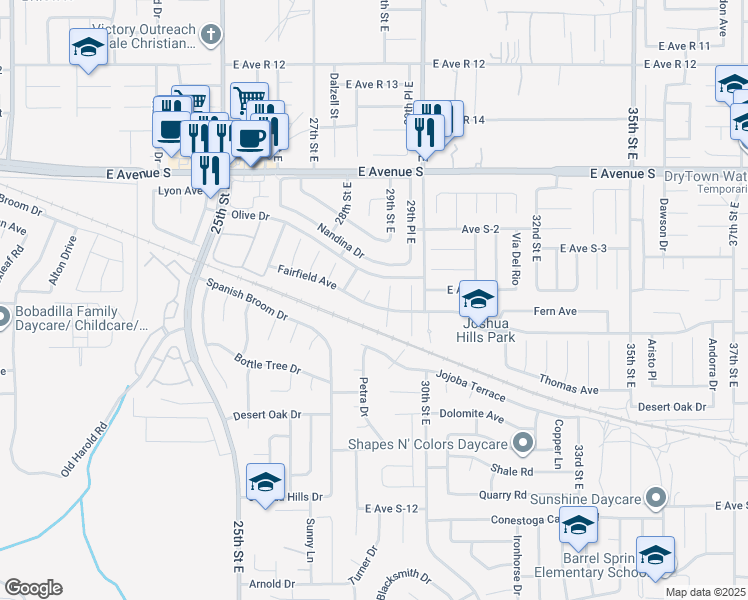 map of restaurants, bars, coffee shops, grocery stores, and more near 2837 Fairfield Avenue in Palmdale