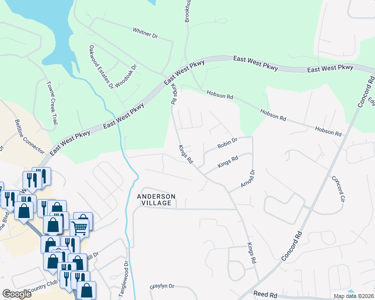 map of restaurants, bars, coffee shops, grocery stores, and more near 706 Kings Road in Anderson