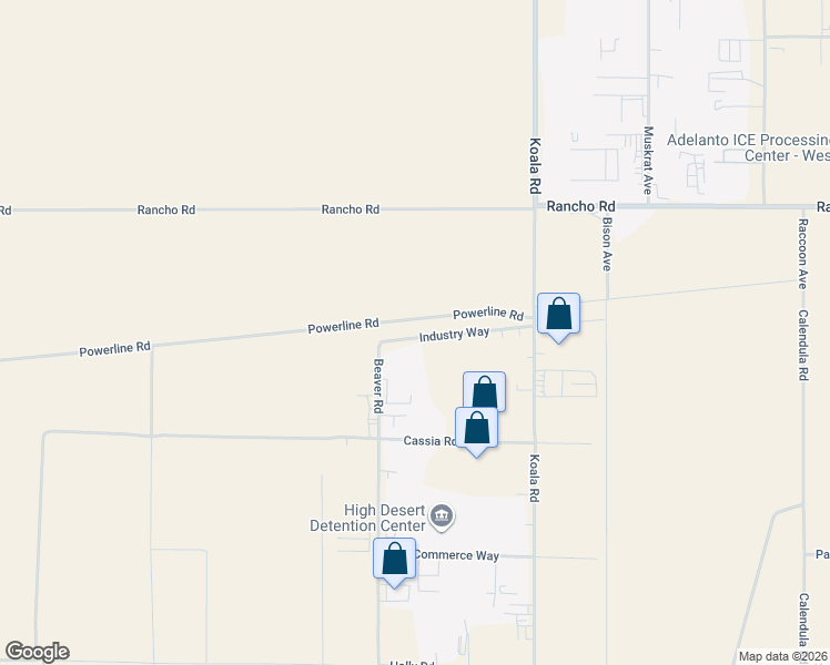 map of restaurants, bars, coffee shops, grocery stores, and more near 9351 Industrial Way in Adelanto