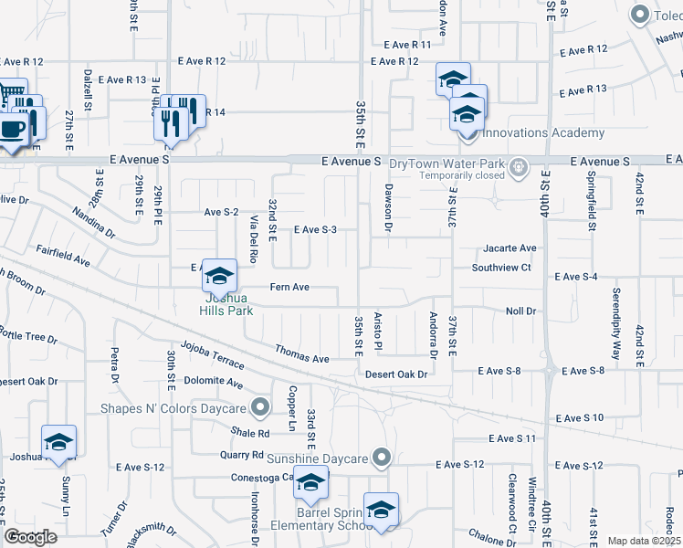 map of restaurants, bars, coffee shops, grocery stores, and more near 37003 Justin Court in Palmdale