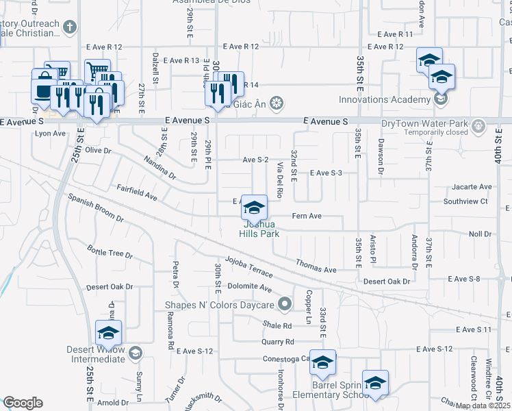 map of restaurants, bars, coffee shops, grocery stores, and more near 3104 East Avenue S-4 in Palmdale