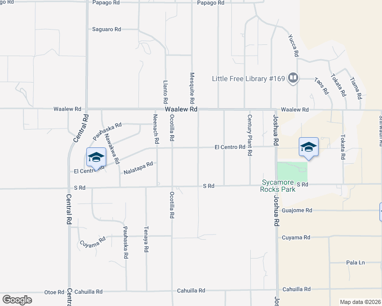 map of restaurants, bars, coffee shops, grocery stores, and more near 16637 Ocotilla Road in Apple Valley