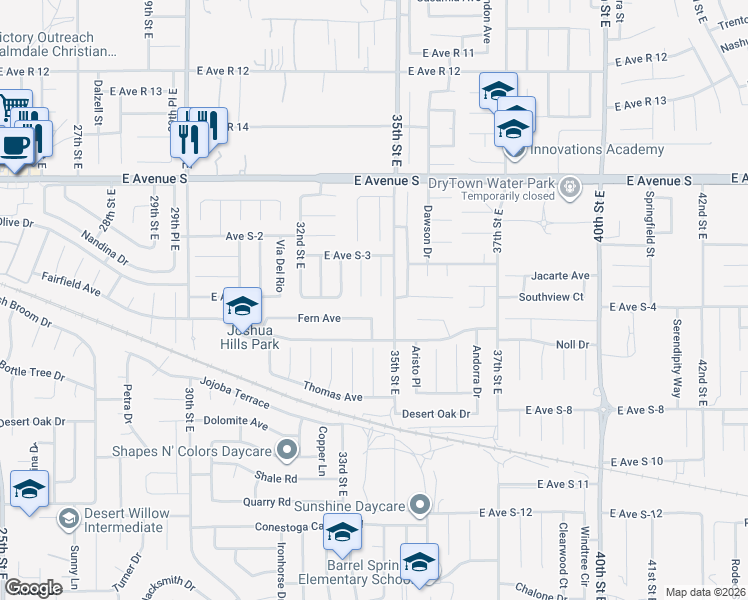 map of restaurants, bars, coffee shops, grocery stores, and more near 37005 Justin Court in Palmdale