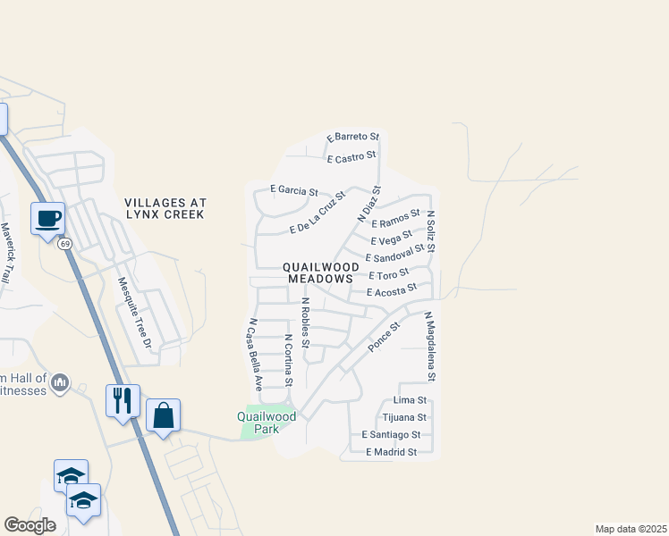 map of restaurants, bars, coffee shops, grocery stores, and more near 782 North Soto Street in Prescott Valley