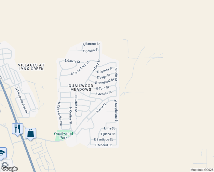 map of restaurants, bars, coffee shops, grocery stores, and more near 13038 East Toro Street in Prescott Valley