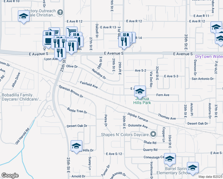 map of restaurants, bars, coffee shops, grocery stores, and more near 37018 Peck Court in Palmdale