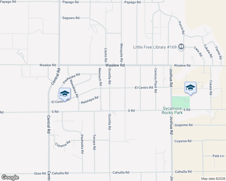 map of restaurants, bars, coffee shops, grocery stores, and more near 16637 Ocotilla Road in Apple Valley