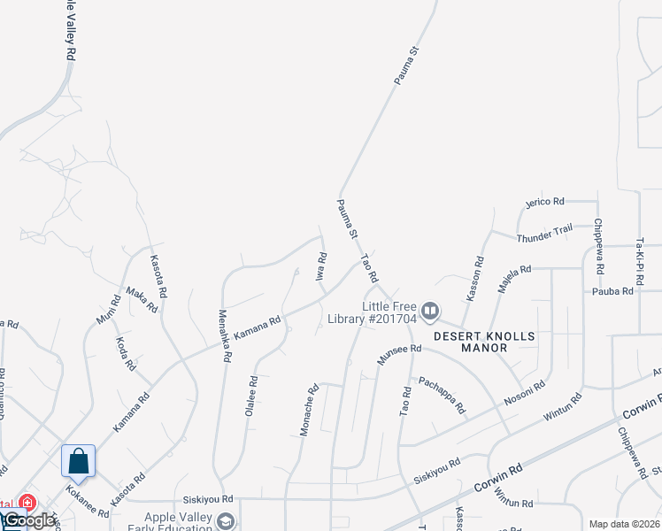 map of restaurants, bars, coffee shops, grocery stores, and more near 16653 Iwa Road in Apple Valley