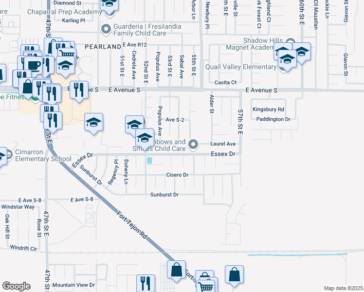 map of restaurants, bars, coffee shops, grocery stores, and more near 36939 Sabal Avenue in Palmdale