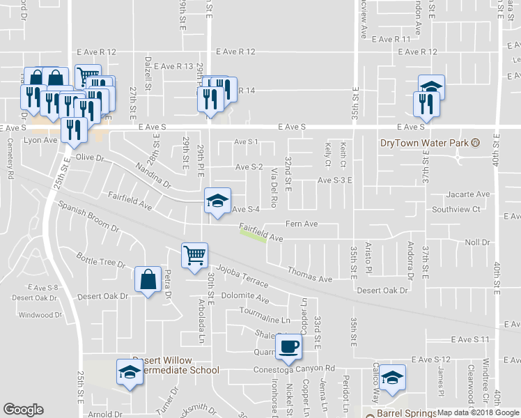map of restaurants, bars, coffee shops, grocery stores, and more near East Avenue South 4 in Palmdale