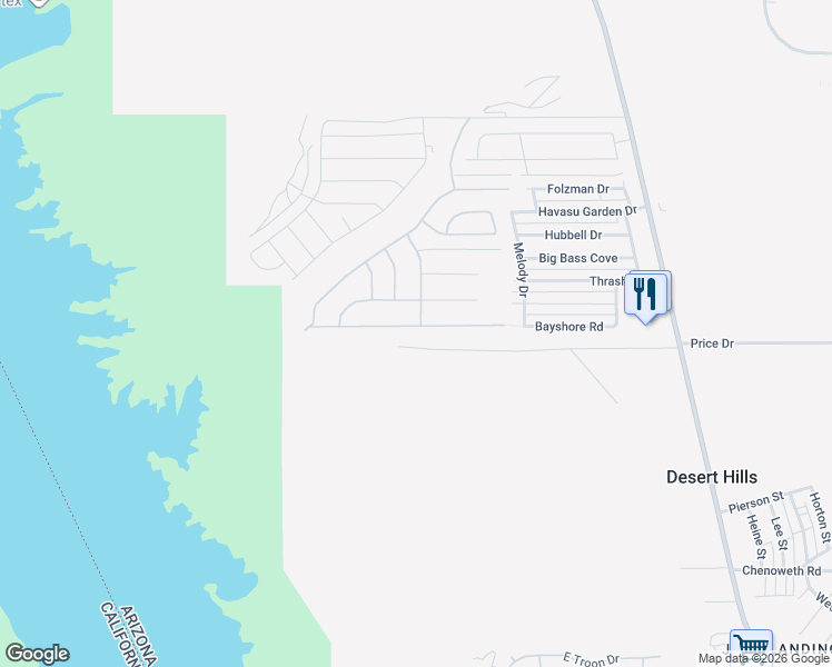 map of restaurants, bars, coffee shops, grocery stores, and more near 1900-1928 Bayshore Road in Lake Havasu City