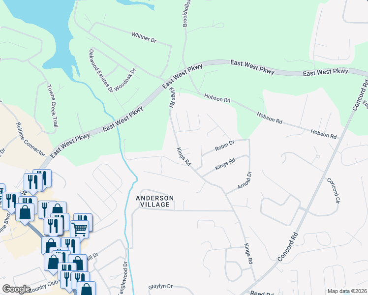 map of restaurants, bars, coffee shops, grocery stores, and more near 706 Kings Road in Anderson