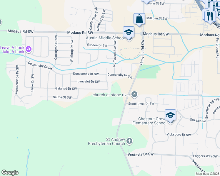 map of restaurants, bars, coffee shops, grocery stores, and more near 2914 Glasgow Place Southwest in Decatur