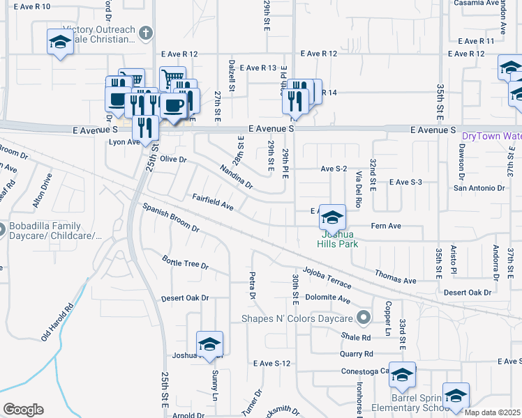 map of restaurants, bars, coffee shops, grocery stores, and more near 37018 Peck Court in Palmdale