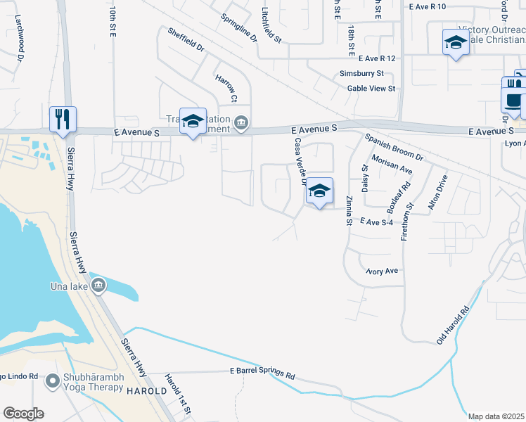 map of restaurants, bars, coffee shops, grocery stores, and more near 1506 High Point Drive in Palmdale