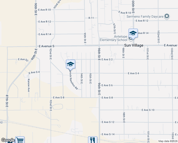 map of restaurants, bars, coffee shops, grocery stores, and more near 37005 95th Street East in Littlerock