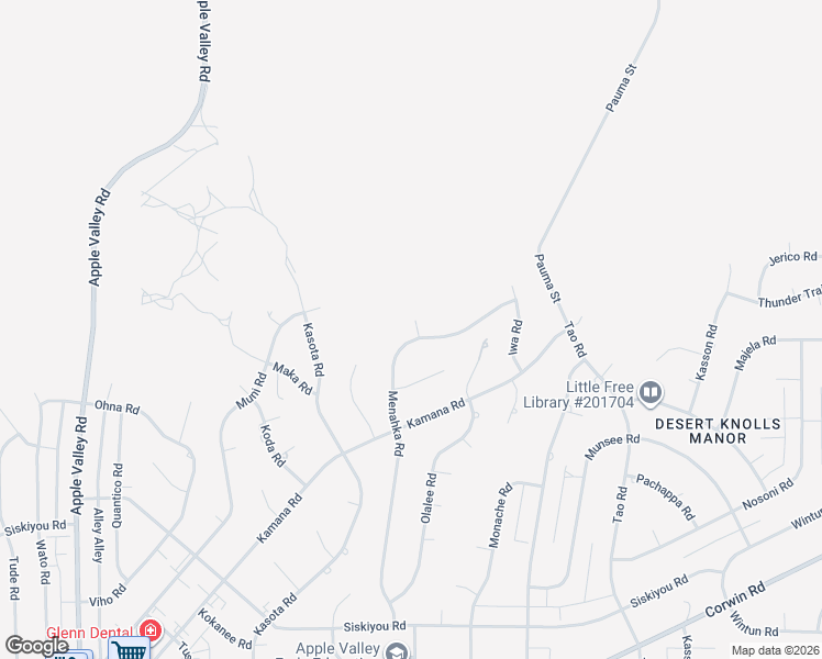 map of restaurants, bars, coffee shops, grocery stores, and more near 16654 Menahka Road in Apple Valley