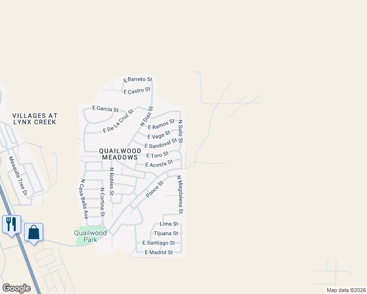map of restaurants, bars, coffee shops, grocery stores, and more near 775 Villa Street in Prescott Valley