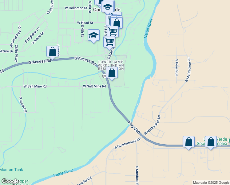 map of restaurants, bars, coffee shops, grocery stores, and more near 30 Camp Verde-Payson Highway in Camp Verde