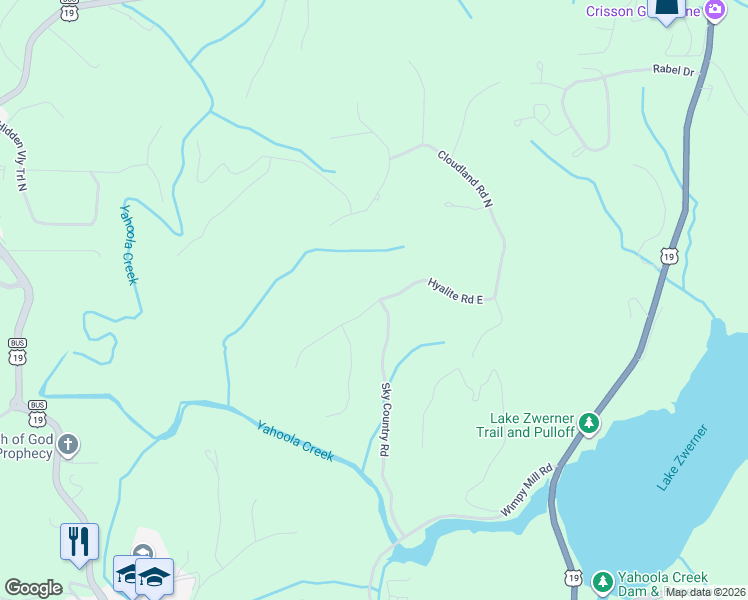 map of restaurants, bars, coffee shops, grocery stores, and more near in Dahlonega