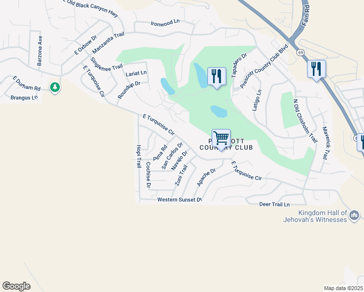 map of restaurants, bars, coffee shops, grocery stores, and more near 796 North Navajo Drive in Yavapai County