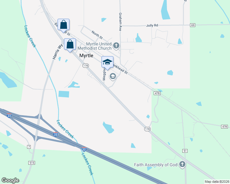 map of restaurants, bars, coffee shops, grocery stores, and more near 1693 Mississippi 178 in Myrtle