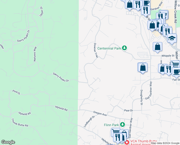 map of restaurants, bars, coffee shops, grocery stores, and more near 701 Downer Trail in Prescott