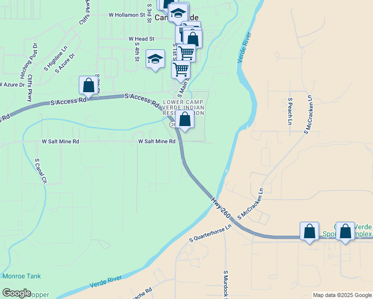 map of restaurants, bars, coffee shops, grocery stores, and more near 30 Camp Verde-Payson Highway in Camp Verde