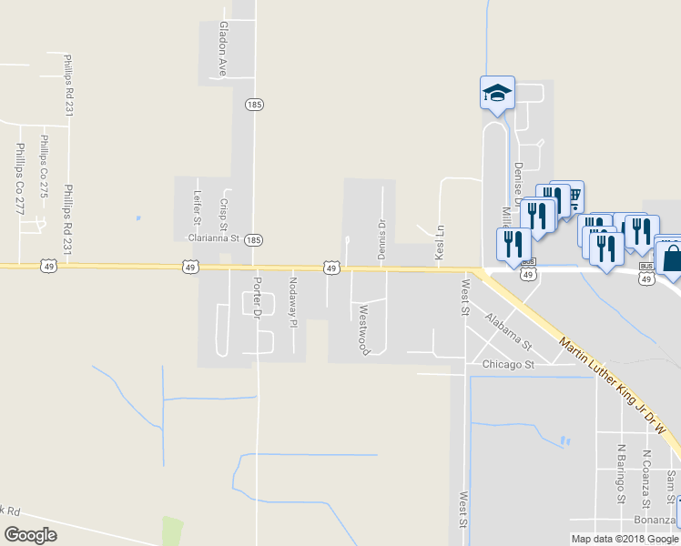 map of restaurants, bars, coffee shops, grocery stores, and more near 1201 U.S. 49 in Helena-West Helena
