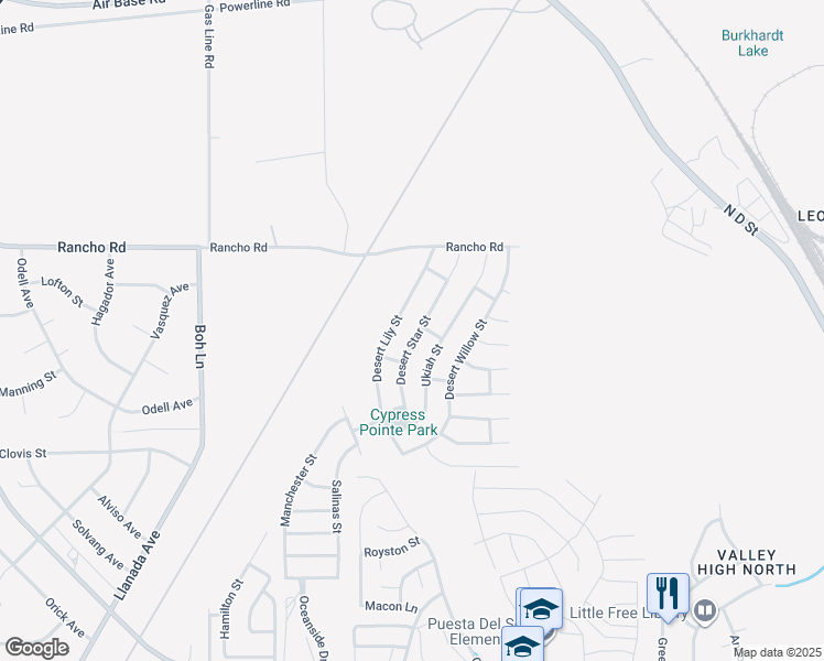 map of restaurants, bars, coffee shops, grocery stores, and more near 16758 Desert Star Street in Victorville