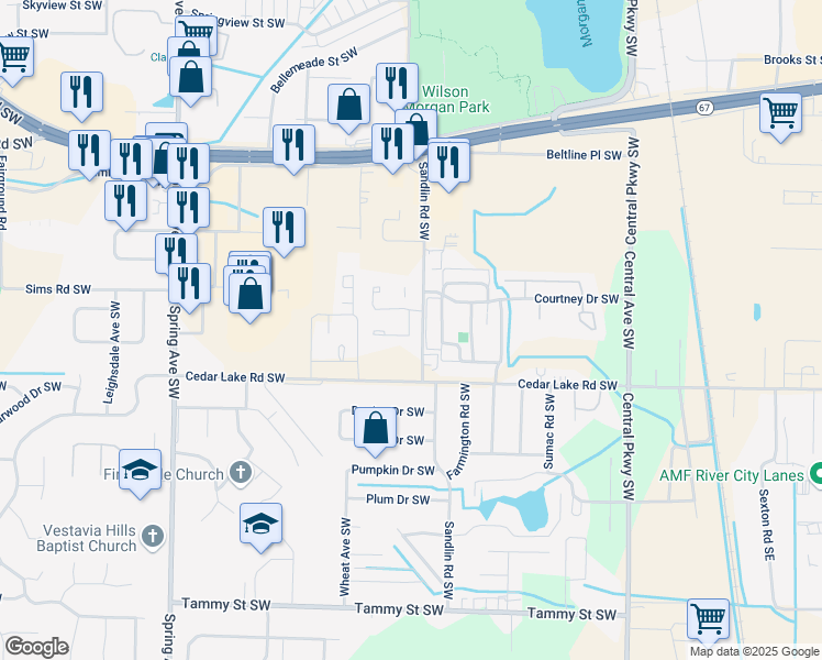 map of restaurants, bars, coffee shops, grocery stores, and more near 431 Covina Drive Southwest in Decatur