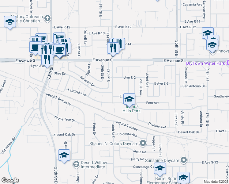 map of restaurants, bars, coffee shops, grocery stores, and more near 3006 Vía Primero in Palmdale