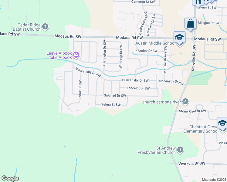 map of restaurants, bars, coffee shops, grocery stores, and more near 2911 Winfrey Drive Southwest in Decatur
