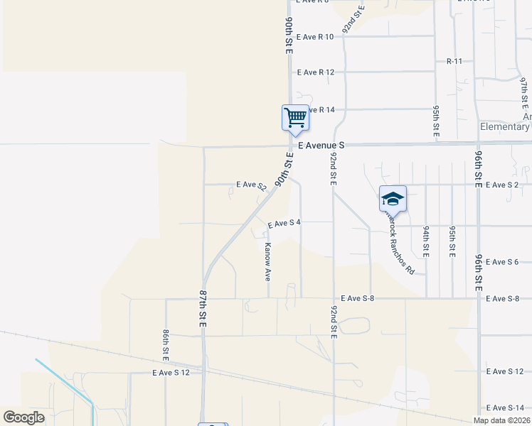 map of restaurants, bars, coffee shops, grocery stores, and more near 90th Street East in Juniper Hills