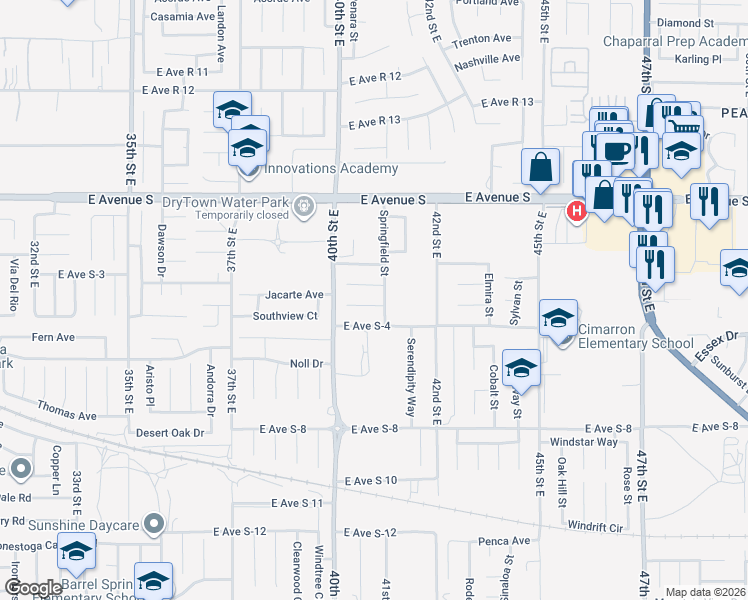 map of restaurants, bars, coffee shops, grocery stores, and more near 4030 Sage Court in Palmdale