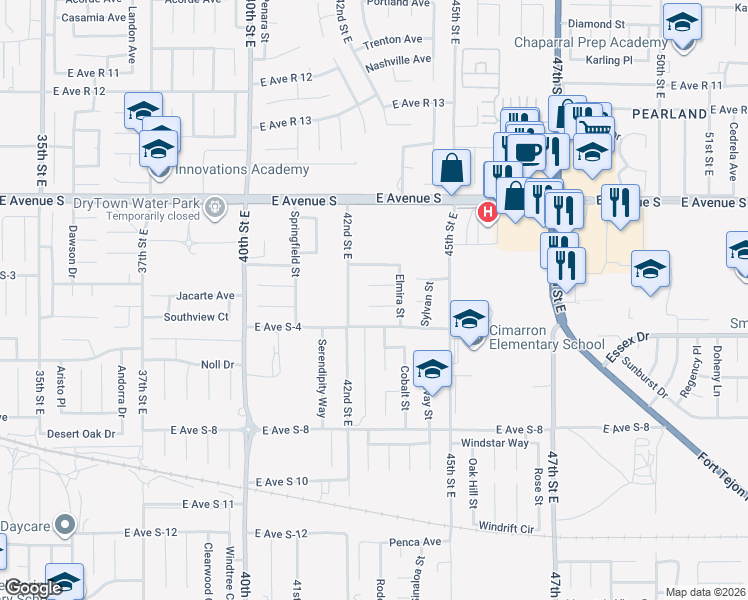 map of restaurants, bars, coffee shops, grocery stores, and more near 4231 Sage Court in Palmdale