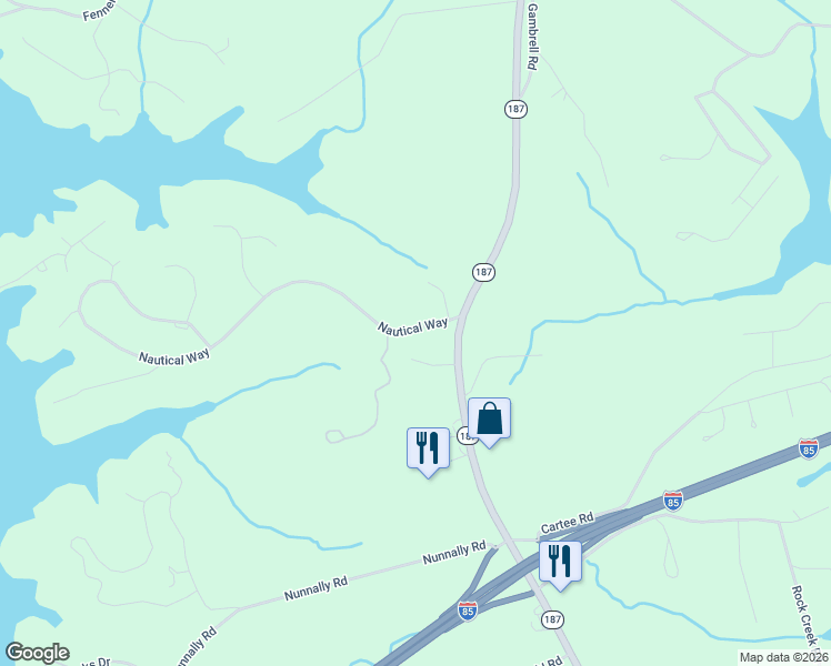 map of restaurants, bars, coffee shops, grocery stores, and more near 241 Nautical Way in Anderson