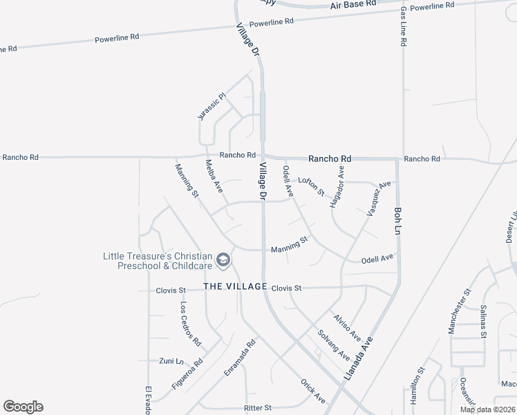 map of restaurants, bars, coffee shops, grocery stores, and more near Village Drive in Victorville