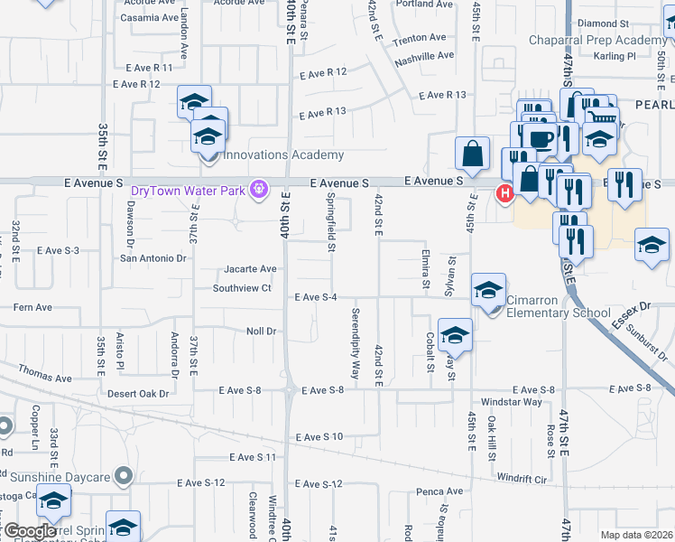 map of restaurants, bars, coffee shops, grocery stores, and more near 37016 Springfield Street in Palmdale
