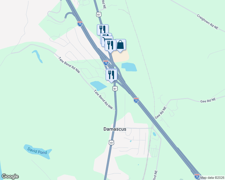 map of restaurants, bars, coffee shops, grocery stores, and more near 1442 U.S. 41 in Calhoun