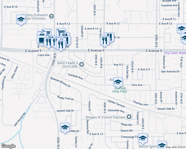 map of restaurants, bars, coffee shops, grocery stores, and more near 2870 Nandina Drive in Palmdale