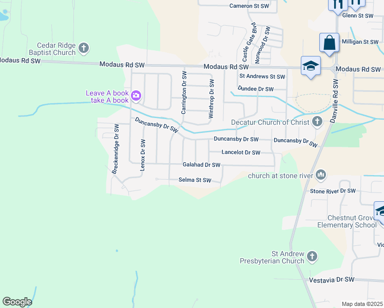 map of restaurants, bars, coffee shops, grocery stores, and more near 2911 Winfrey Drive Southwest in Decatur