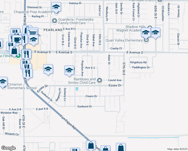 map of restaurants, bars, coffee shops, grocery stores, and more near 36939 Sabal Avenue in Palmdale