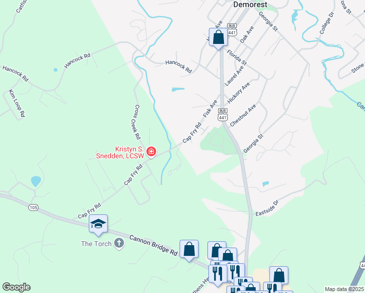 map of restaurants, bars, coffee shops, grocery stores, and more near 885 Cap Fry Road in Demorest