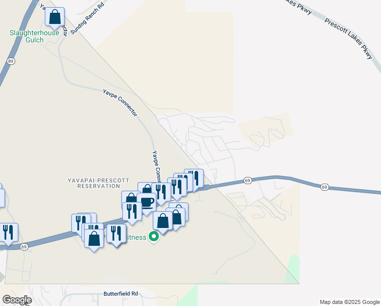 map of restaurants, bars, coffee shops, grocery stores, and more near 1989 Prescott Canyon Circle in Prescott