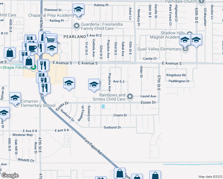 map of restaurants, bars, coffee shops, grocery stores, and more near 37024 Populus Avenue in Palmdale