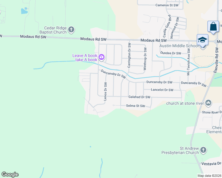 map of restaurants, bars, coffee shops, grocery stores, and more near 2909 Whiteford Drive Southwest in Decatur