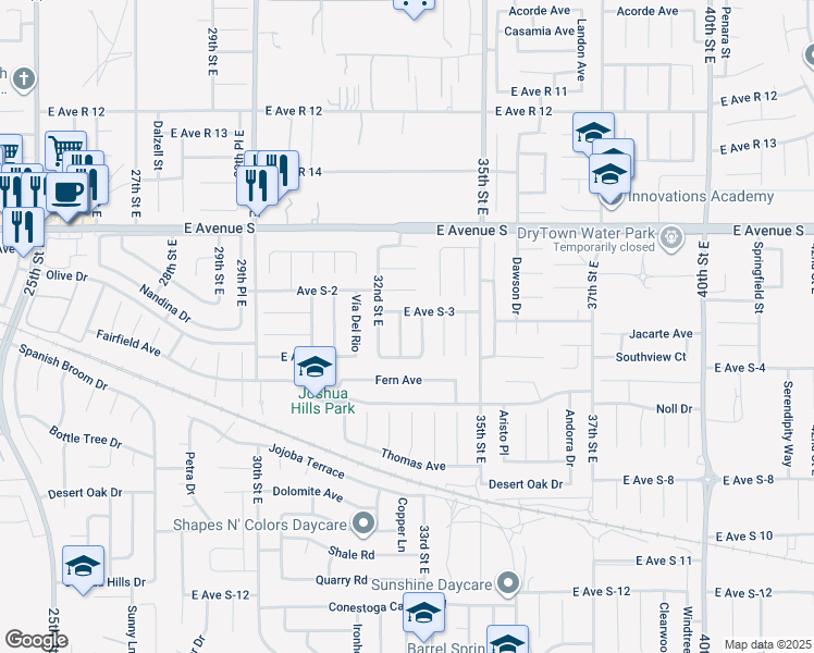 map of restaurants, bars, coffee shops, grocery stores, and more near 37046 Pond Avenue in Palmdale