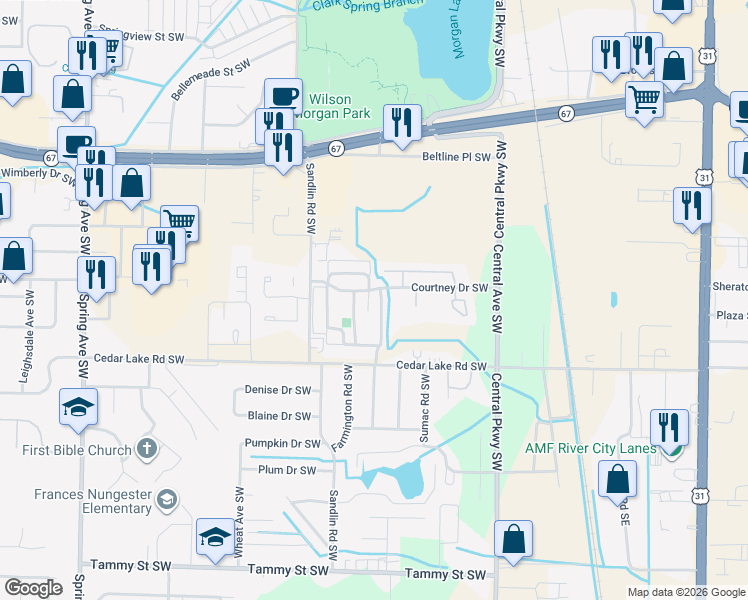 map of restaurants, bars, coffee shops, grocery stores, and more near 403 Bromwich Street Southwest in Decatur